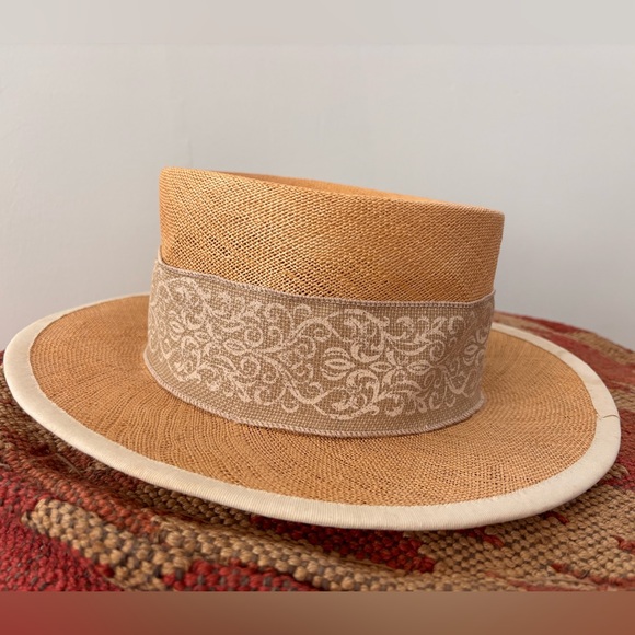 Feather in Your Cap Boater Hat with Ribbon & Knot Detail Neutral Colors Vintage - Picture 2 of 6
